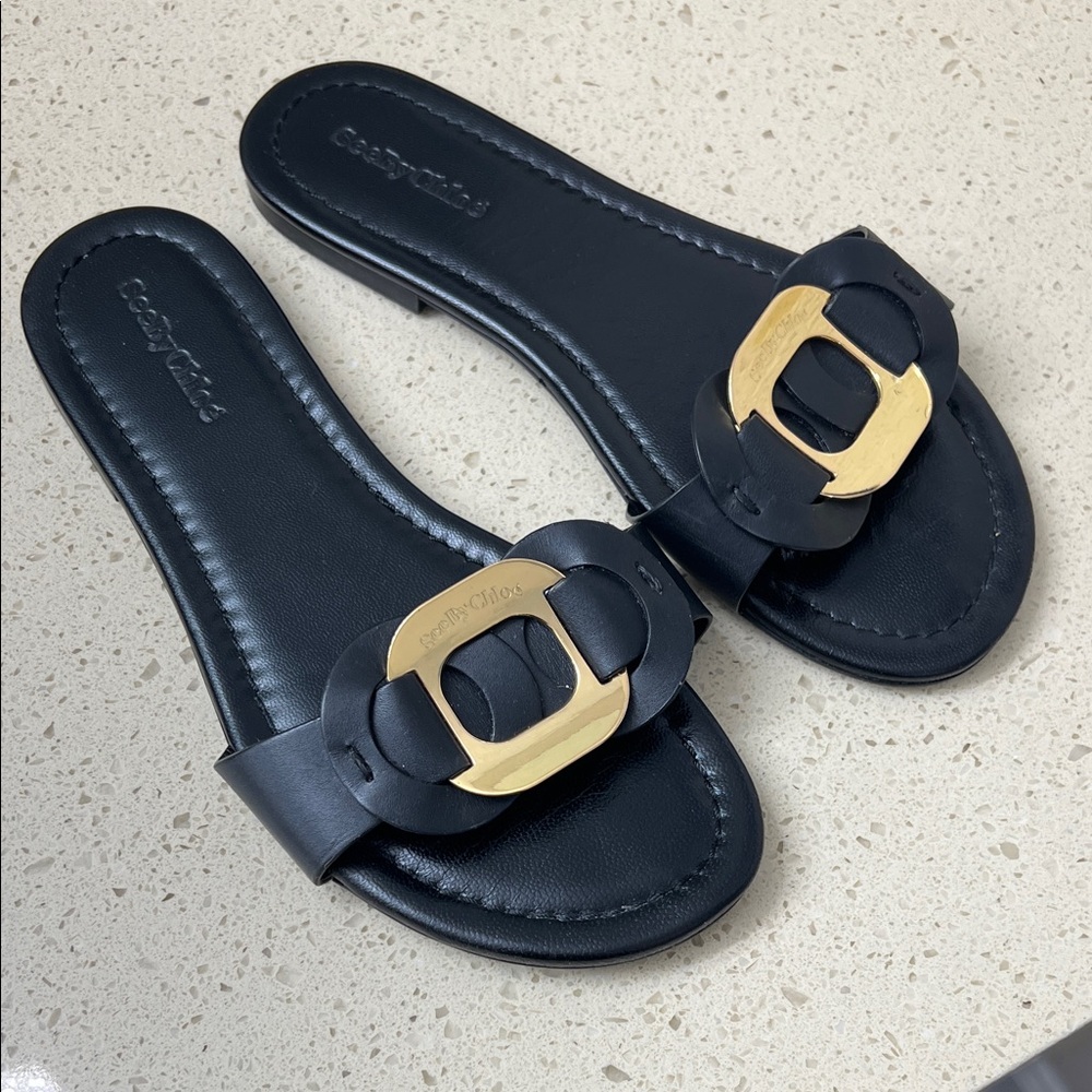 See By Chloe Black and Gold Sandals